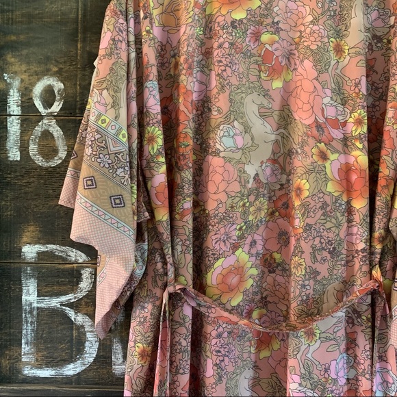 New Boho Floral Kimono Blue Maxi Duster Jacket - Picture 10 of 13